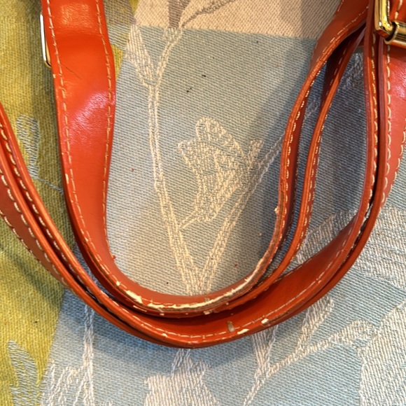 Francesco Biasia Cream & Tan Striped Canvas Bag with Orange Leather Trim - Picture 8 of 15